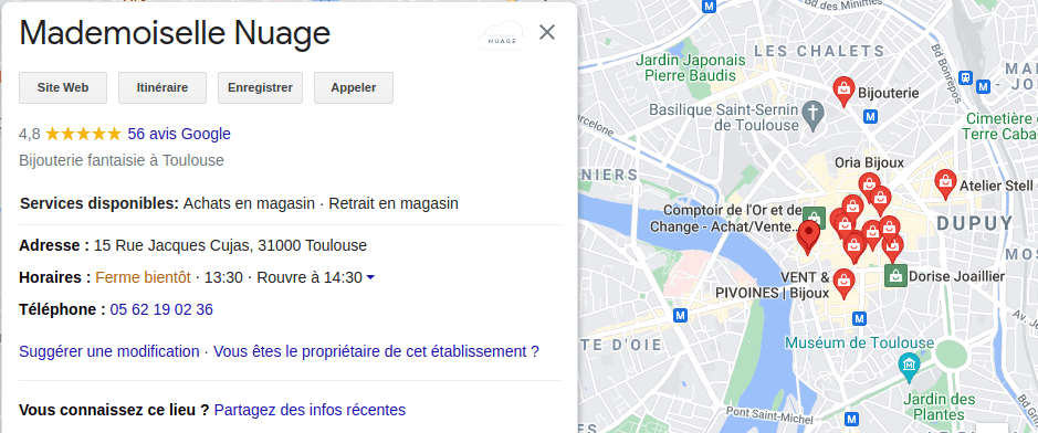 Exemple de fiche Google Profile Business, Mademoiselle Nuage